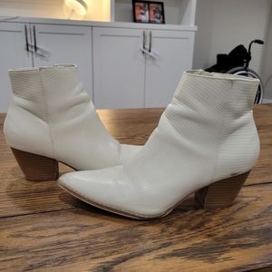 Lulus x Matisse Spirit Ivory Snake Pointed Toe Ankle Boots